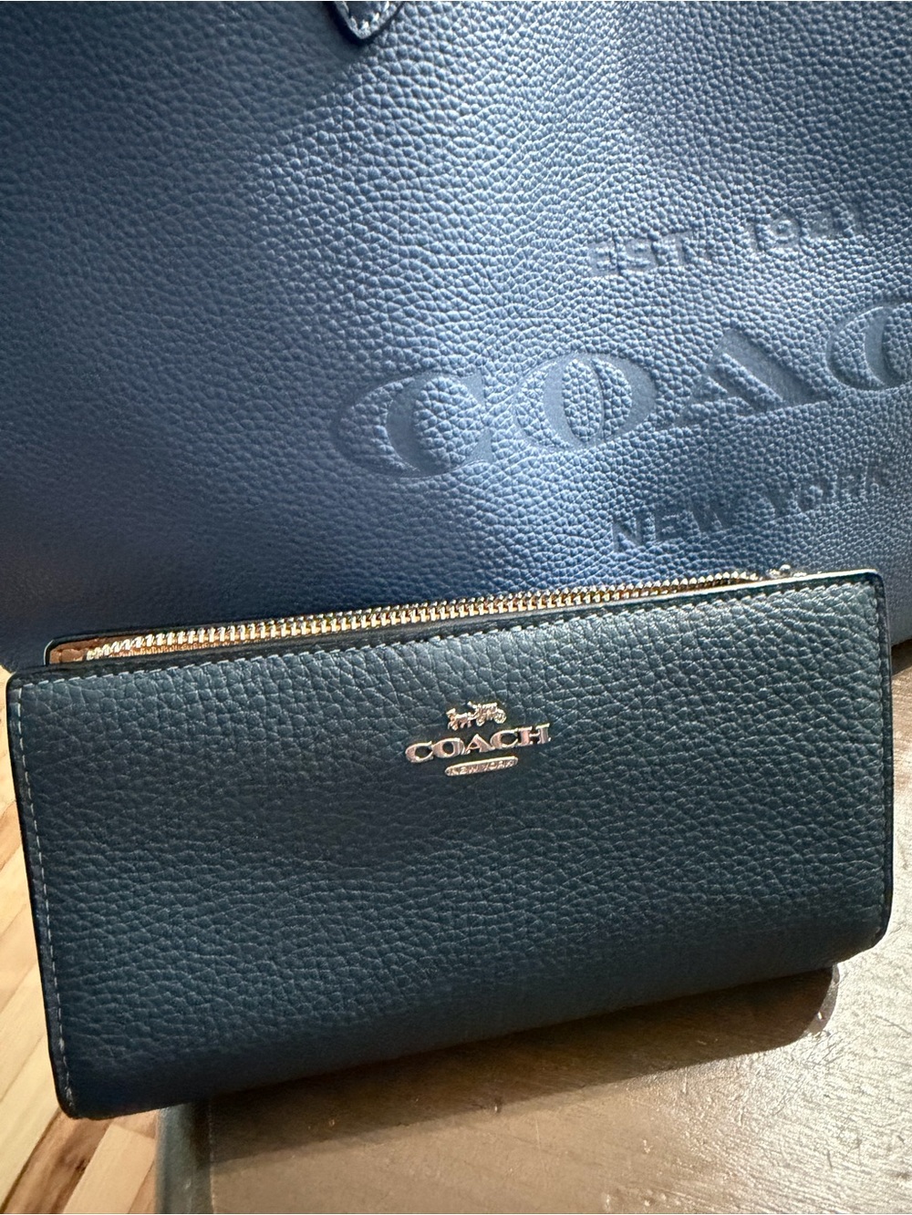 COACH Navy Leather Tote with Matching Wallet - Picture 5 of 9